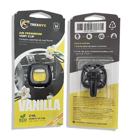TrexNYC Car Air Fresheners Vent Clips, Essential Car Odor Eliminator, Perfect Scented Car Accessories, For Long Lasting Fragrance up to 240 days, Vanilla Scent, 0.07 FL.OZ