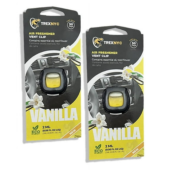 TrexNYC Car Air Fresheners Vent Clips, Essential Car Odor Eliminator, Perfect Scented Car Accessories, For Long Lasting Fragrance up to 240 days, Vanilla Scent, 0.07 FL.OZ, 2 Packs