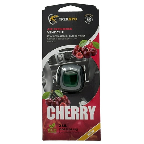 TrexNYC Car Air Fresheners Vent Clips, Essential Car Odor Eliminator, Perfect Scented Car Accessories, For Long Lasting Fragrance up to 30 days, 0.07 FL.OZ (Cherry)