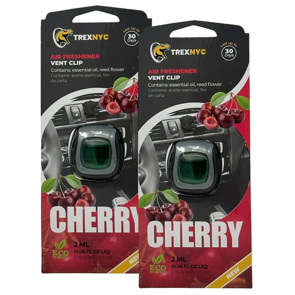 TrexNYC Car Air Fresheners Vent Clips, Essential Car Odor Eliminator, Perfect Scented Car Accessories, For Long Lasting Fragrance up to 240 days, Cherry Scent, 0.07 FL.OZ, 2 Packs