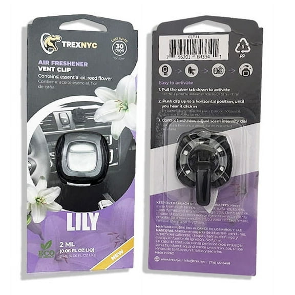 TrexNYC Car Air Fresheners Vent Clips, Essential Car Odor Eliminator, Perfect Scented Car Accessories, For Long Lasting Fragrance up to 240 days, Lily Scent, 0.07 FL.OZ