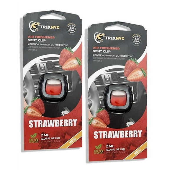 TrexNYC Car Air Fresheners Vent Clips, Essential Car Odor Eliminator, Perfect Scented Car Accessories, For Long Lasting Fragrance up to 240 days, Strawberry Scent, 0.07 FL.OZ, 2 Packs