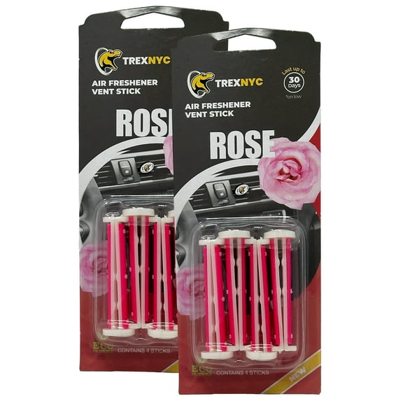 TrexNYC Car Air Fresheners Vent Sticks, Essential Car Odor Eliminator, For Long Lasting Fragrance up to 30 days, Rose, 2 Packs