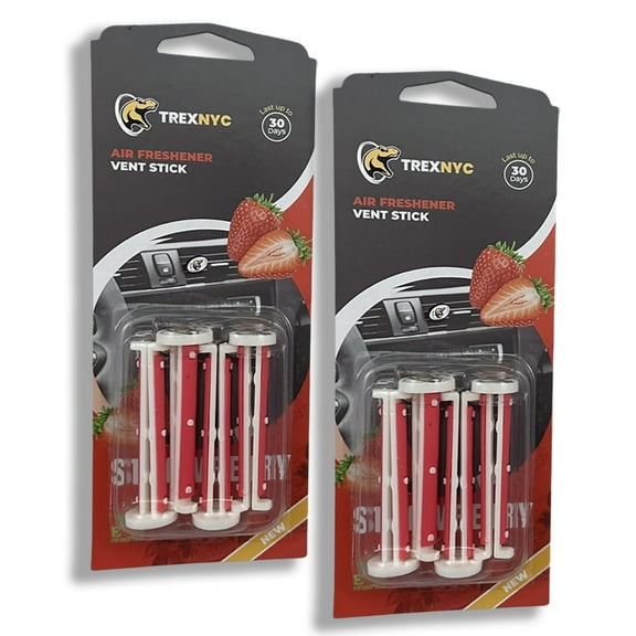 TrexNYC Car Air Fresheners Vent Sticks – Essential Car Odor Eliminator – Perfect Scented Car Accessories – For Long Lasting Fragrance up to 30 days, Strawberry, 2 Packs