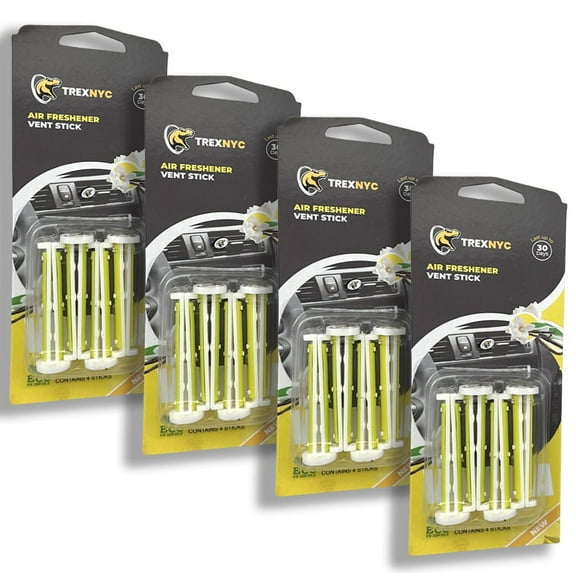 TrexNYC Car Air Fresheners Vent Sticks, Essential Car Odor Eliminator, Perfect Scented Car Accessories, For Long Lasting Fragrance up to 30 days, Vanilla, 4 Packs