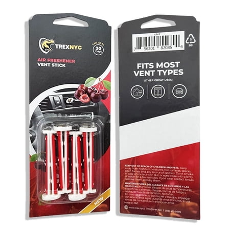 TrexNYC Car Air Fresheners Vent Sticks, Essential Car Odor Eliminator, Perfect Scented Car Accessories,For Long Lasting Fragrance up to 30 days, Cherry