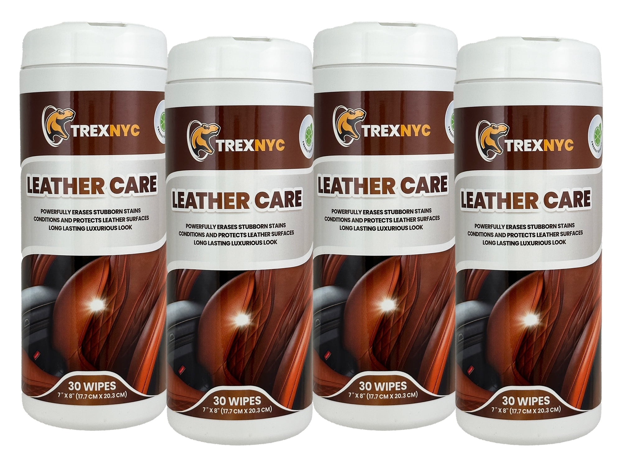 TrexNYC Leather Care Wipes for Car Seats, Leather Cleaning Wipes, Leather Car Seat Cleaner, Leather Wipes for Couch, Car Interior, Furniture, Shoes, and Purses, 4 Packs