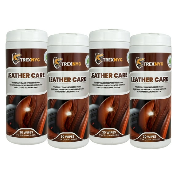 TrexNYC Leather Care Wipes for Car Seats, Leather Cleaning Wipes, Leather Car Seat Cleaner, Leather Wipes for Couch, Car Interior, Furniture, Shoes, and Purses, 4 Packs