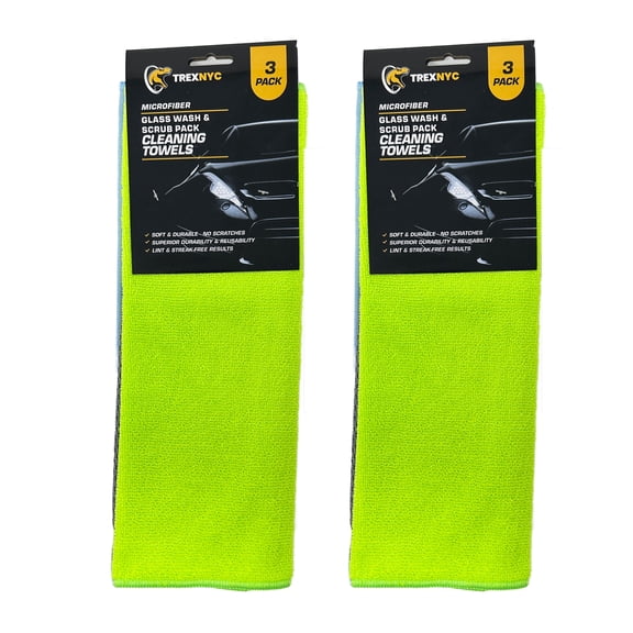TrexNYC Microfiber Cleaning Cloth Set: Lint & Streak-Free Microfiber Towels for Cars, Glasses, and Housekeeping - Soft & Durable Cleaning Towels with Superior Durability & Reusability, 3 Count, 2 Pack