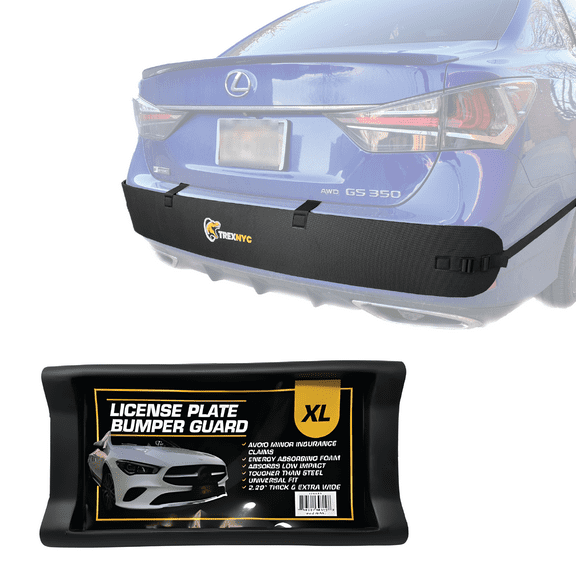 TrexNYC Rear Bumper Guard and Front License Plate Bumper Guard - Car Rear Bumper Protector - Universal Bumper Guard Protection, XL Combo Kit