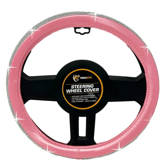 TrexNYC Rhinestone Steering Wheel Cover: Sparkling Rhinestone and Bling Steering Wheel Cover for Women, Pink