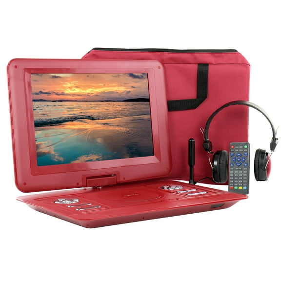 Pre-Owned Trexonic 13.3 Inch Portable TV+DVD Player with Color TFT LED Screen and USB/HD/AV Inputs Red