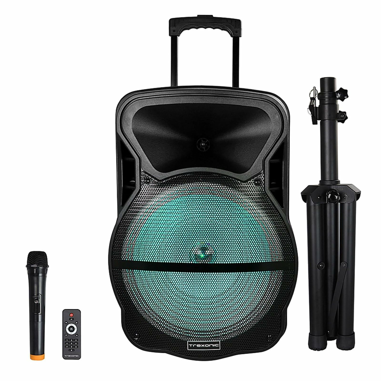 Trexonic 15 Inch Portable Bluetooth Speaker and Tripod Stand in Black
