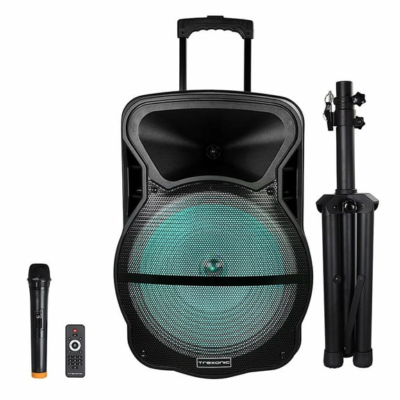 Trexonic 15 Inch Portable Bluetooth Speaker and Tripod Stand in Black