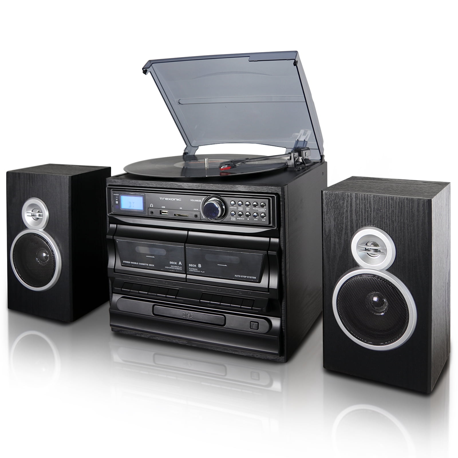Trexonic 3Speed Turntable, CD, Dual Cassette, BT, FM Radio, USB/SD Recorder, Wired Speakers  (图1)