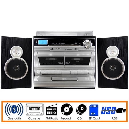 Trexonic 3-Speed Turntable with CD Player, Double Cassette Player, Bluetooth & FM Radio