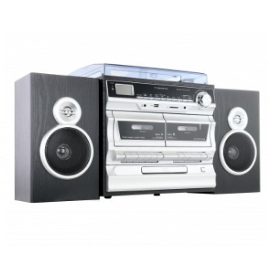 Trexonic 3-Speed Vinyl Turntable Home Stereo System with CD Player, Double Cassette Player, Bluetooth, FM Radio & USB/SD Recording