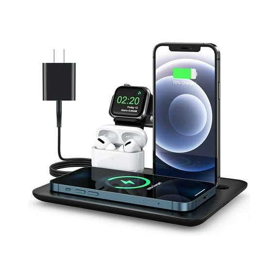 Trexonic 4 in 1 Fast Charge Wireless Charging Station for Smart Watch and Phone in Black