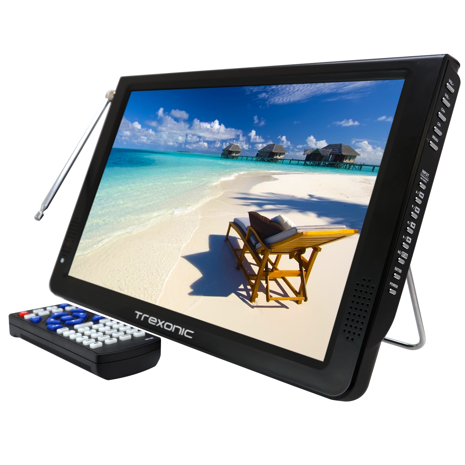 Trexonic Ultra Lightweight Rechargeable Widescreen 12 LED Portable TV with HDMI SD MMC USB VGA Headphone Jack AV Inputs and Output and Builtin Digital Tuner and Detachable Antenna - image 1 of 8