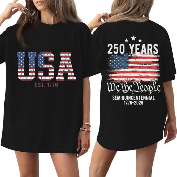 Trgacdwlo 1776-2026 250 Anniversary USA T Shirt Flag Print Plus Size 4th of July Tops for Women Patriotic Independence Day Red White and Blue Women T Shirts Graphic Black XXL