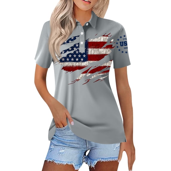 Trgacdwlo 1776-2026 250th Anniversary USA Women's Polo Shirts Short Sleeve 4th of July Women's Golf Polo Shirts Gray XXL