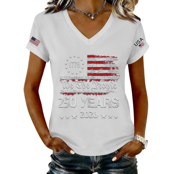 Trgacdwlo 1776-2026 250th Anniversary Women's Shirt America Flag 4th of July Shirts Women V Neck Patriotic Tops Women