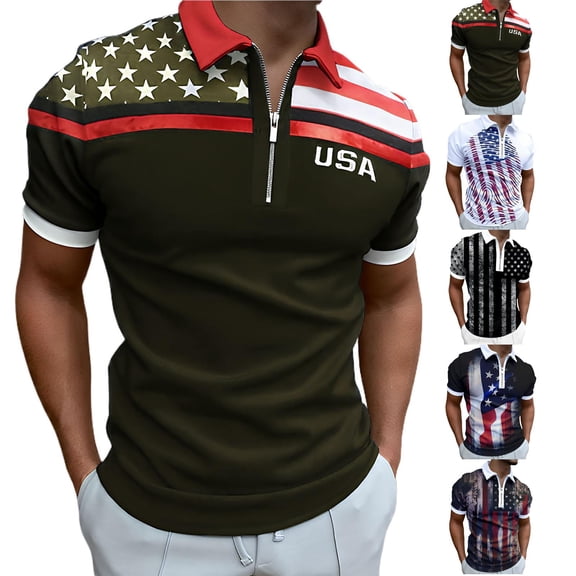Trgacdwlo 1776-2026 America 250th Anniversary Polo Shirt for Men Quarter Zip Stars Stripes Mens Graphic T-Shirts Big and Tall Collared Golf Shirts