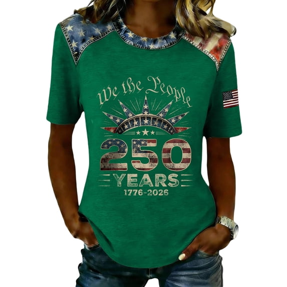 Trgacdwlo 1776-2026 Flag Print 250 Anniversary USA Shirt Independence Day 4th of July Womens Shirt Commemorative Short Sleeved Tunic Tops for Women