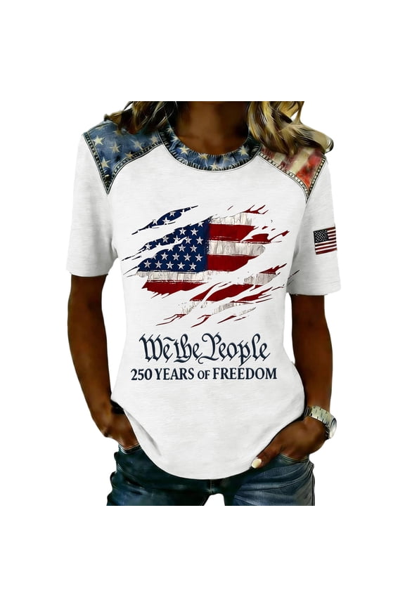 1776-2026 Flag Print 250 Year American Anniversary Independence Day 4th of July Tops for Women Commemorative Women's Short Sleeve Tunic Tops
