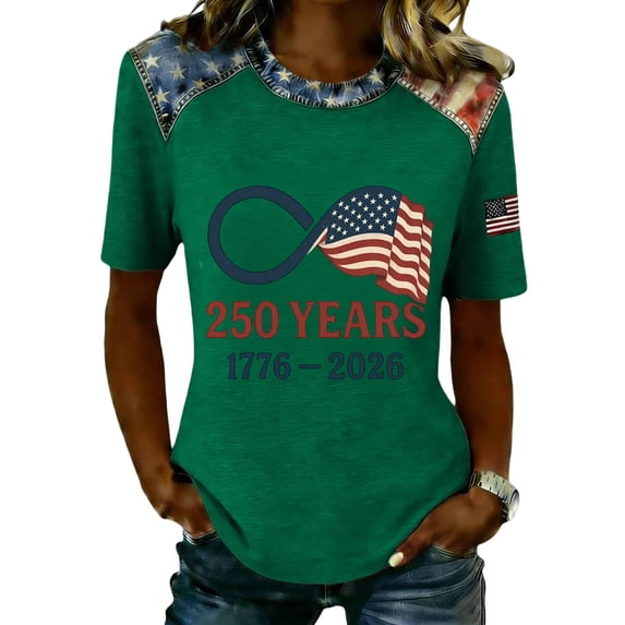 Trgacdwlo 1776-2026 Flag Print 250th Anniversary USA Shirt Independence Day Fourth of July Shirts for Women Patriotic Short Sleeved Tunic Tops for Women