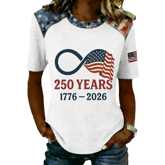 Trgacdwlo 1776-2026 Flag Print America 250 Shirt Independence Day Womens 4th of July Shirts Patriotic Women's Short Sleeve Tunic Tops