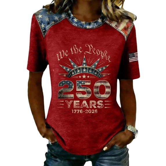 Trgacdwlo 1776-2026 Flag Print USA 250th Anniversary T Shirt Independence Day 4th of July Shirt Women Birthday Women's Short Sleeve Tunic Tops