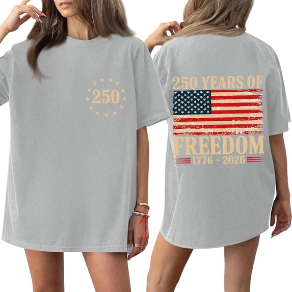 Trgacdwlo 1776-2026 USA 250th Anniversary Flag Print Plus Size Womens 4th of July Shirt Freedom Independence Day Red White and Blue Women T Shirts Graphic Gray M