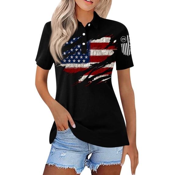 Trgacdwlo 1776-2026 USA 250th Anniversary Polo Shirts for Women Short Sleeve Patriotic Women's Golf Polo Shirts Black S