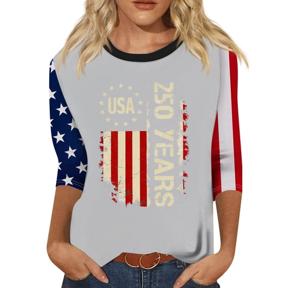 Trgacdwlo 1776-2026 USA 250th Anniversary Shirt Flag Stars Print 4th of July Shirts for Women Freedom Independence Day Red White and Blue Women Graphic T Shirts Gray XXL