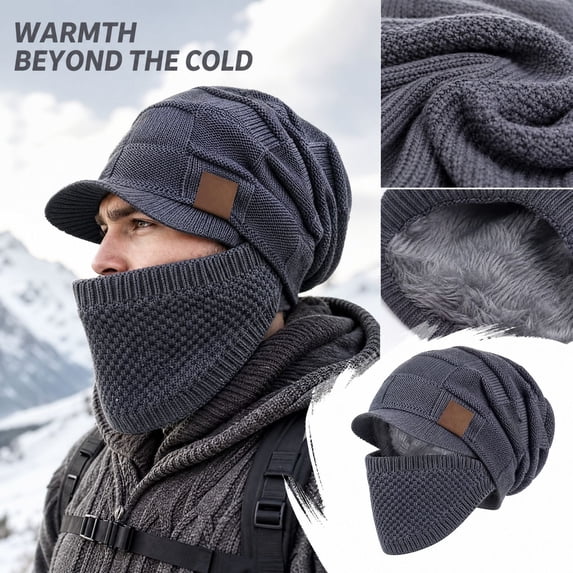 Trgacdwlo 2‑in‑1 Fleece Lined Balaclava Knit Beanie Hat Unisex Warm Windproof Skull Cap with Face Mask Thermal Hat Fall Winter Outdoor Cycling Hiking Snow Sports Dark Gray