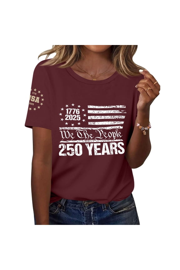 250 Years USA Anniversary 1776-2026 4th of July Shirt for Women Short Sleeve Red White and Blue Women Tops