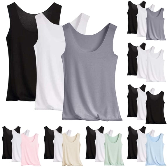 Trgacdwlo 3 Pack Tank Top Women Slim Fit Stretchy Casual Layering Basic for Everyday Wear Scoop Neck Sleeveless Undershirt