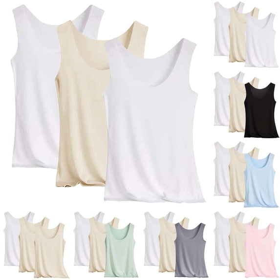 Trgacdwlo 3 Pack Tank Tops for Women Slim Fit Stretchy Casual Layering Basic for Everyday Wear Sleeveless Scoop Neck Undershirt