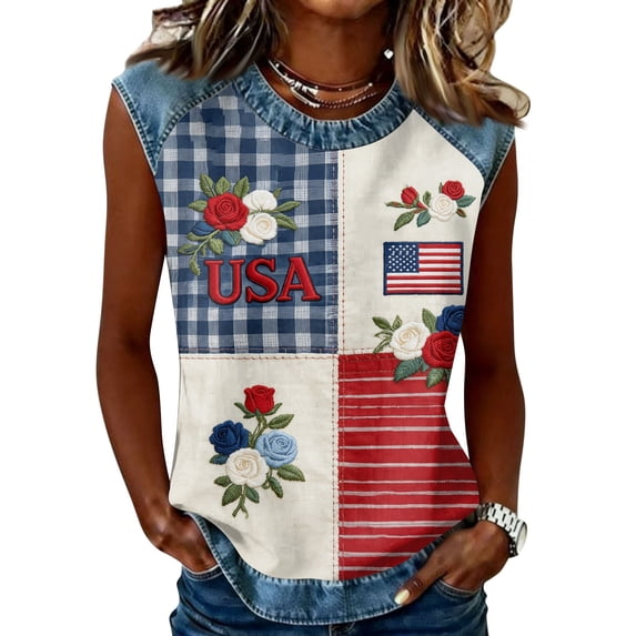 Trgacdwlo 4th Of July Women's Tank Tops Raglan Womens Sleeveless Shirts Color Block Stars Stripes 250th Anniversary Usa Shirt