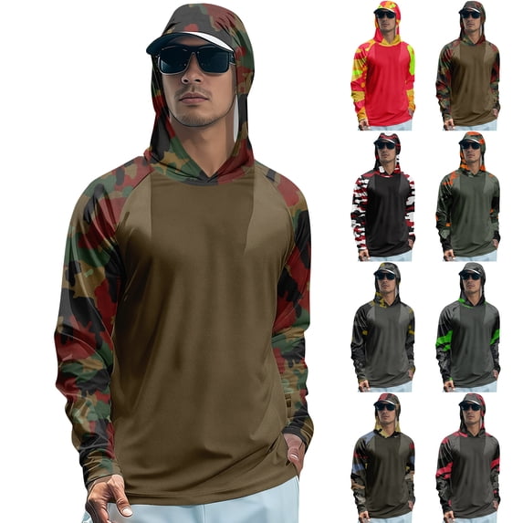 Trgacdwlo Camo Men's UPF 50+ Sun Protection Hoodie Shirts Raglan Long Sleeve Rash Guards for Men Hiking Running Men Fishing Shirt