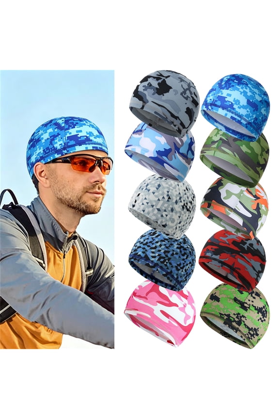 Camouflage Skull Caps for Men Women Beanie Headwear Riding Helmet Liner Quick Dry Running Caps
