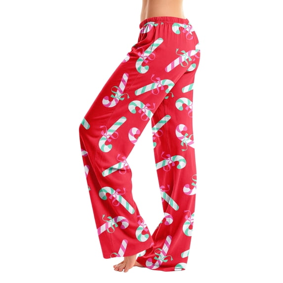 Trgacdwlo Candy Cane Print Pajama Bottoms Women Fall Winter Christmas Pajama Pants Women Comfy Soft Xmas Elastic Waist Women's Sleep Pants