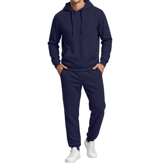 Trgacdwlo Casual Sweatsuits for Men 2 Piece Fleece Hoodie Jogging Track Suits Sets Fall Winter Men's Sweatsuits Navy M