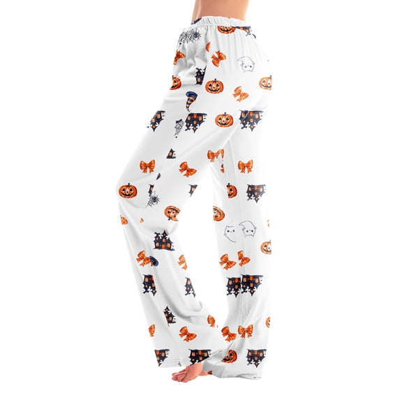 Trgacdwlo Cat Pumpkin Print Womens Pajama Bottoms Fall Halloween Pj Pants Women Spooky Season Elastic Waist Sleeping Pants Women
