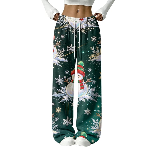 Trgacdwlo Christmas Flannel Pj Pants for Women Fall Winter Cute Christmas Graphics Fleece Pajama Bottoms for Women Flannel Wide Leg Sleepwear Xmas Casual Pants for Women