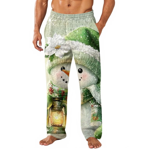 Trgacdwlo Christmas Mens Flannel Pajama Pants Santa Claus Pattern Winter Fuzzy Fleece Pajama Bottoms Men Baggy Elastic Waist Straight Leg Lounge Pants Men
