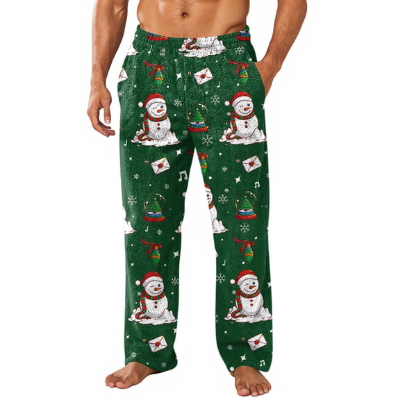 Trgacdwlo Christmas Mens Flannel Pajama Pants Santa Claus Pattern Winter Fuzzy Mens Fleece Pj Bottoms Baggy Elastic Waist Straight Leg Mens Sleeping Pants