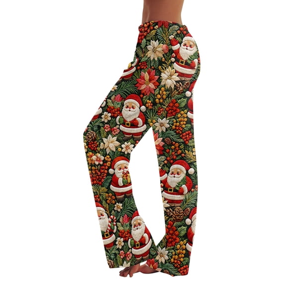 Trgacdwlo Christmas Pj Pants Women Wide Leg Santa Claus Print Pajama Bottoms Women Elastic Waist Xmas Soft Cozy Fall Winter Sleepwear Casual Pants for Women
