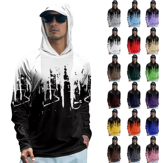 Trgacdwlo Color Block Men's UPF 50+ Sun Protection Hoodie Shirts Raglan Long Sleeve Rash Guard Mens Hiking Running Mens Fishing Shirts